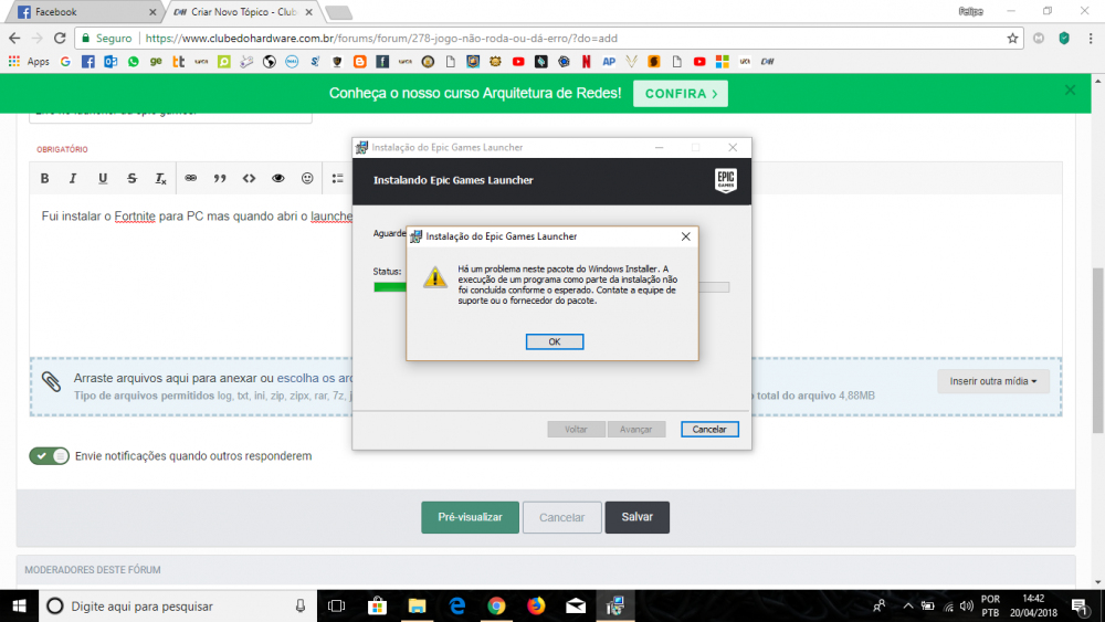 Erro na instalação do launcher da epic games. - Jogo não roda ou dá erro -  Clube do Hardware