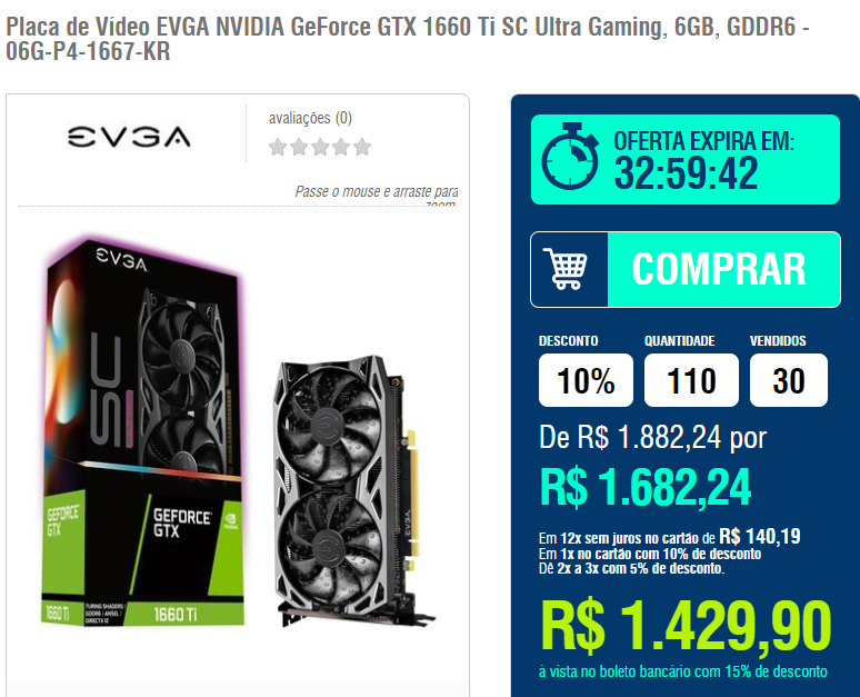 Placa de V deo EVGA NVIDIA GeForce GTX 1660 SC Ultra red dead