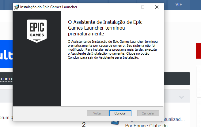 Erro na instalação do launcher da epic games. - Jogo não roda ou dá erro -  Clube do Hardware