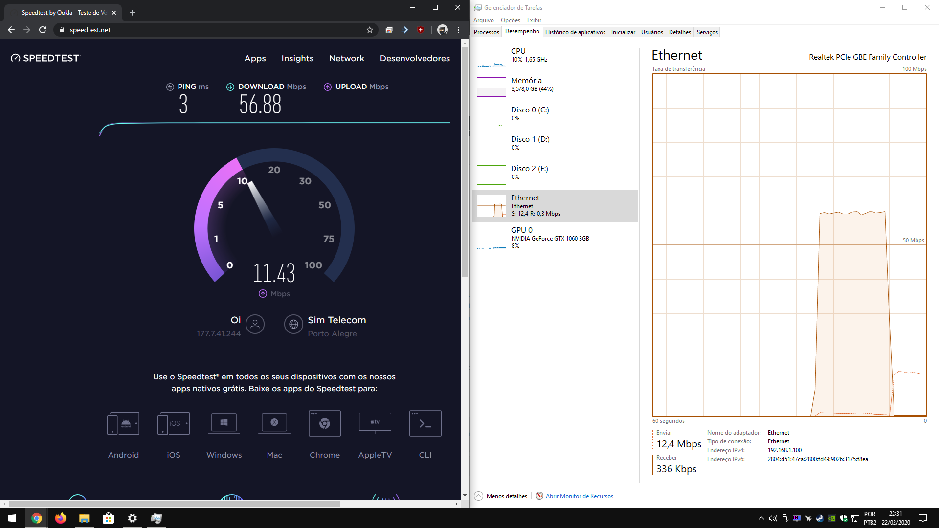 TESTE DA INTERNET CLICK SPEED 50 MEGA BELÉM PARÁ 