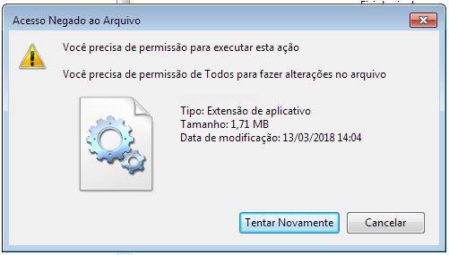 Não consigo executar nada que precise da permissão do