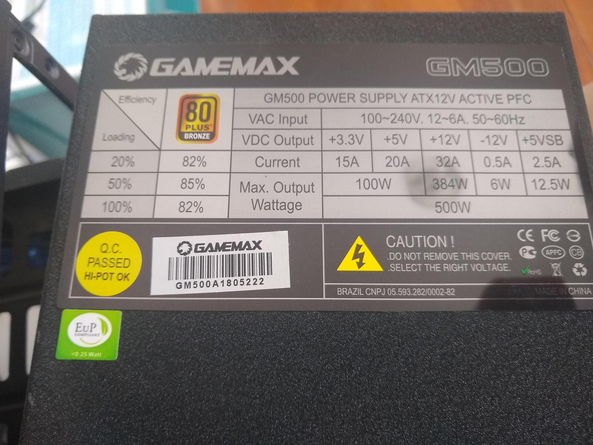 Gamemax GM500 suporta Ryzen 5 5600X e GTX 1060? - Fontes e energia - Clube  do Hardware