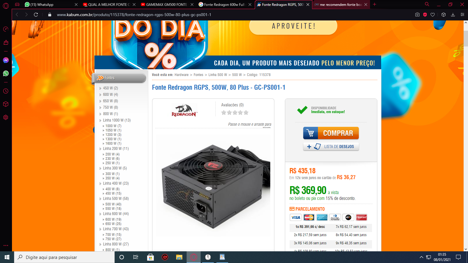 Fonte 500w Gamemax Gm500 80 Plus Bronze Pfc Ativo Sem Caixa