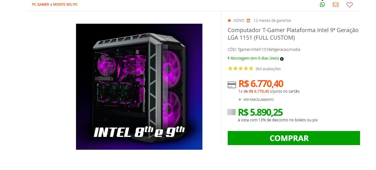 Computador T-Gamer Plataforma Intel 10ª Geração LGA 1200 (FULL CUSTOM)