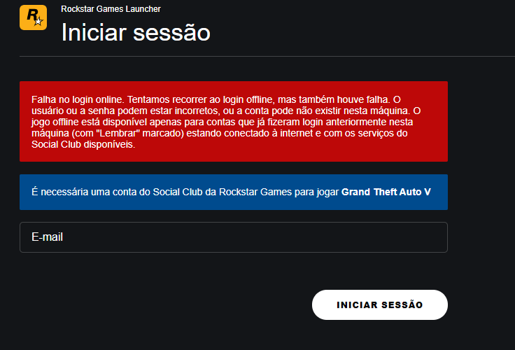 erro ao tentar me logar no gta - Jogo não roda ou dá erro - Clube do  Hardware