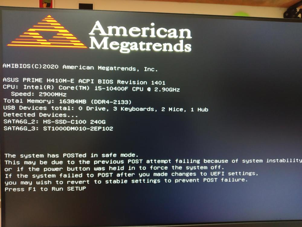 Aviso The system has POSTed in safe mode durante boot após queda