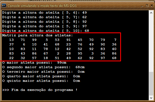 Impressão 5 maiores valores de uma matriz - Programação