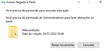Não consigo executar nada que precise da permissão do