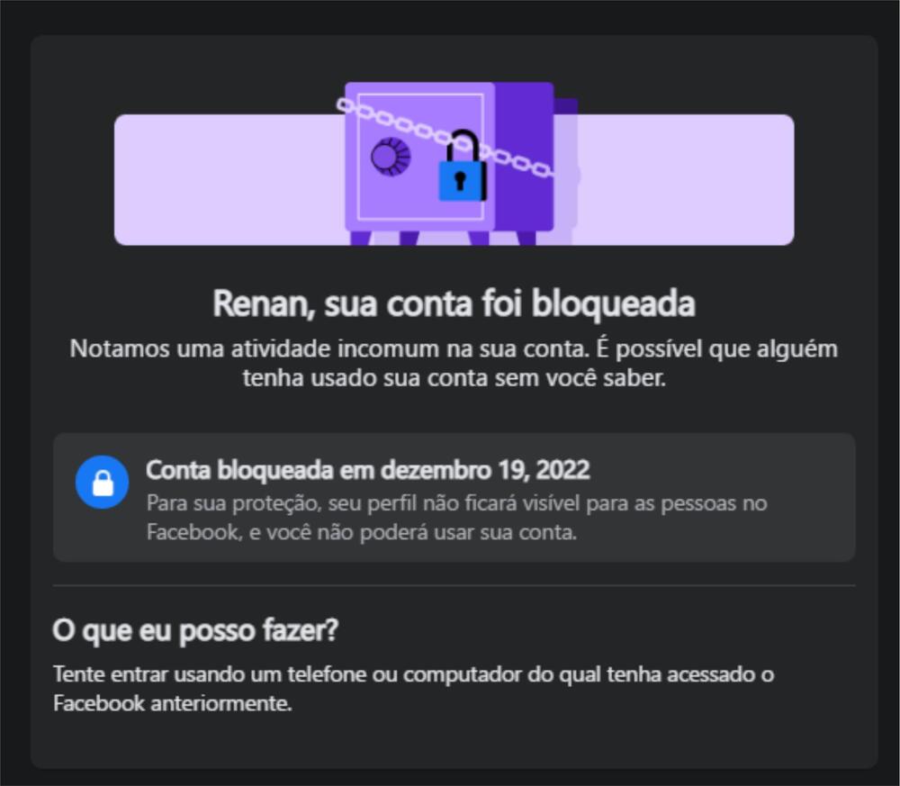 Conta bloqueada, não consigo desbloquear já tem quase 1 ano, o que pode ser  feito? : r/facebook
