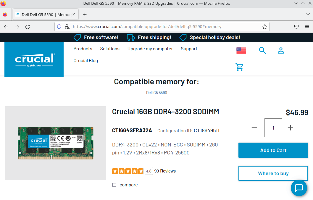 Dell g5 on sale 5590 ram upgrade