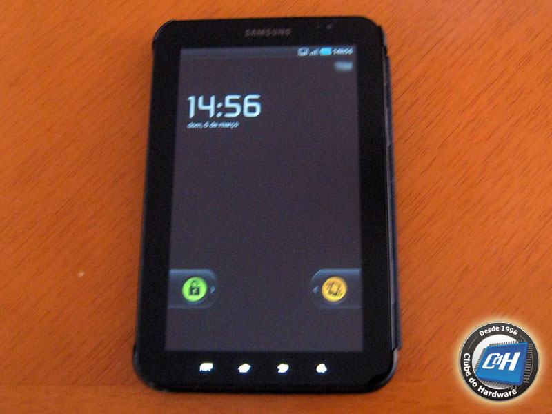A tela inicial bloqueada do Galaxy Tab