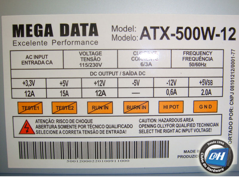 Fonte de alimentação Mega Data ATX-500W-12