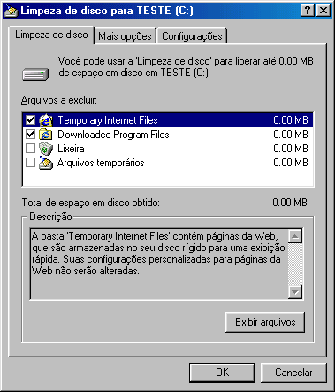 Liberando mais espaço em disco no Windows 98